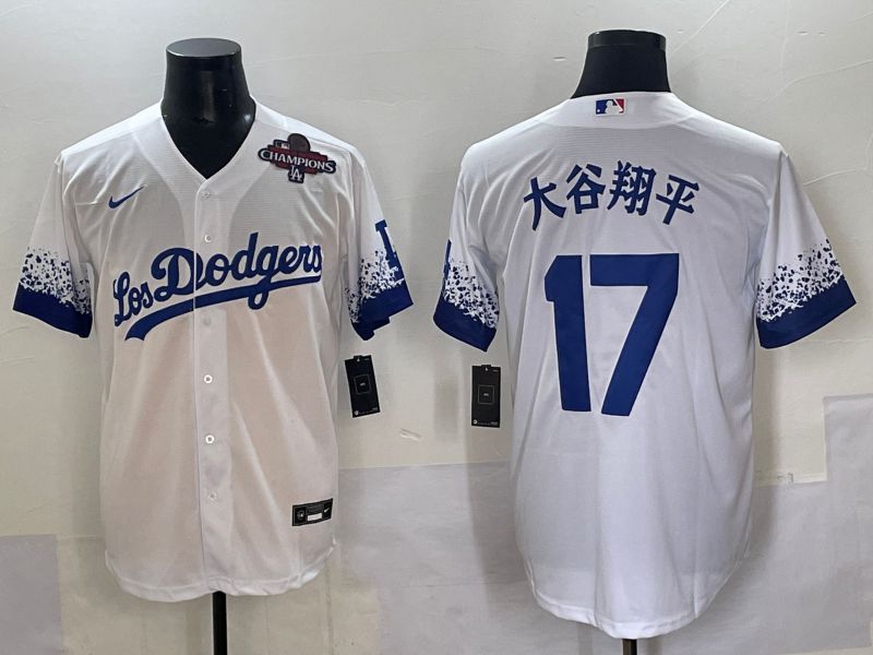 Men Los Angeles Dodgers #17 Ohtani White blue City Edition Nike MLB Jersey style 5->los angeles dodgers->MLB Jersey